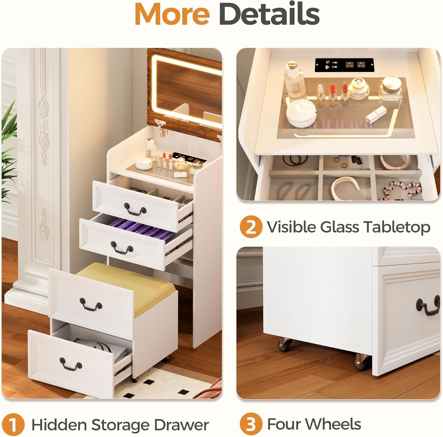 Vanity Desk 3 In 1 (Mirror & Foldable Sidetable)