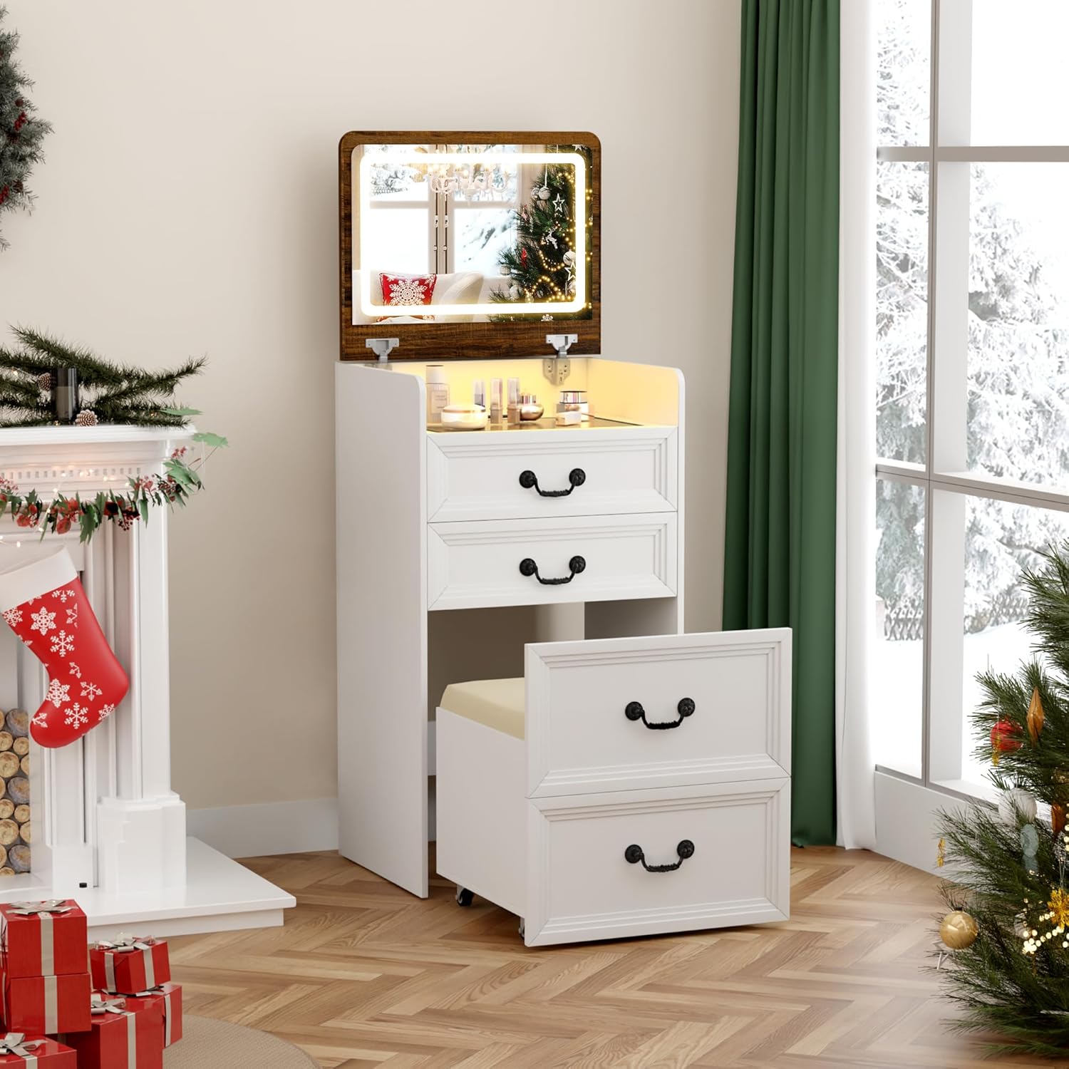 Vanity Desk 3 In 1 (Mirror & Foldable Sidetable)