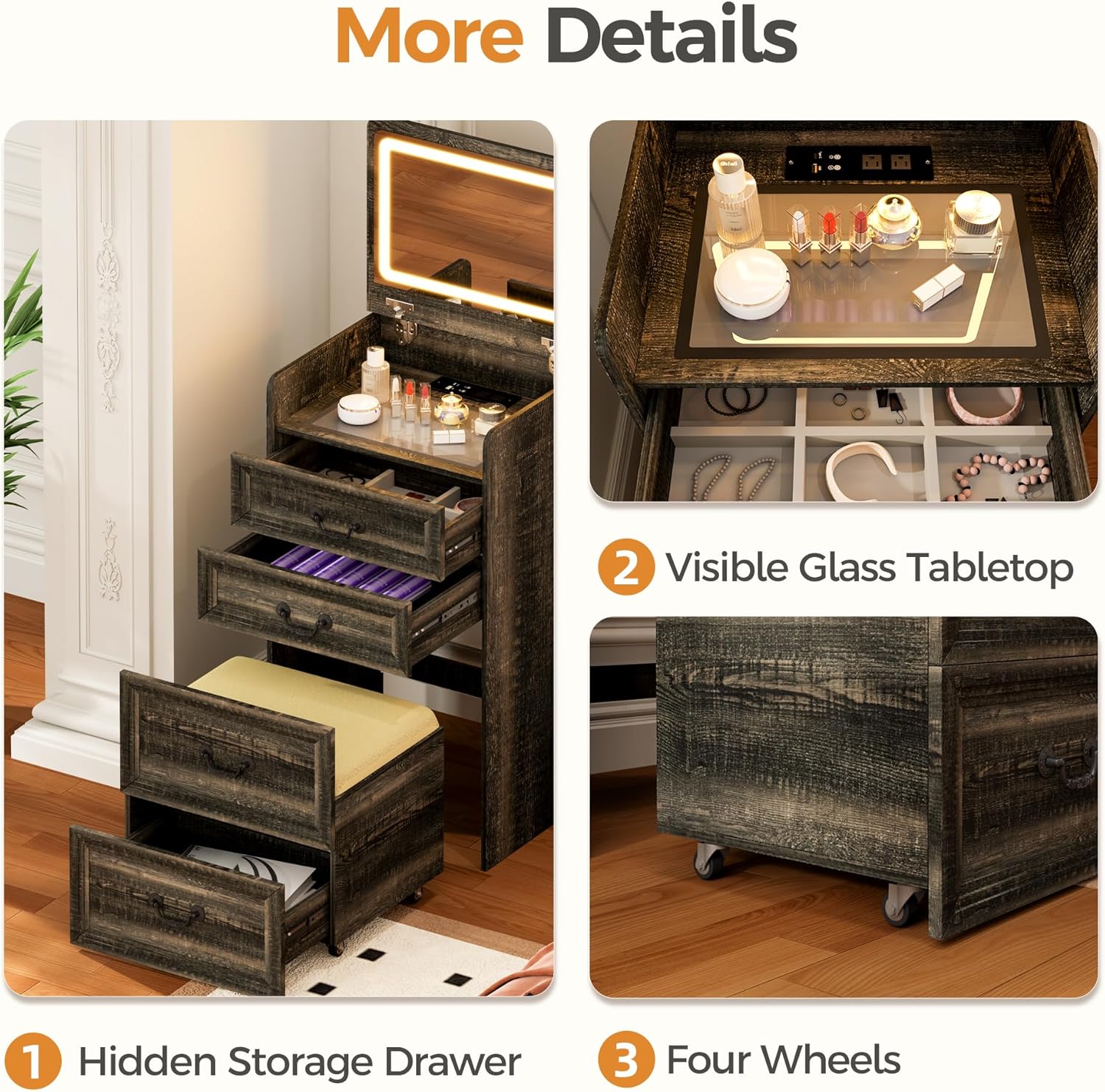 Vanity Desk 3 In 1 (Mirror & Foldable Sidetable)