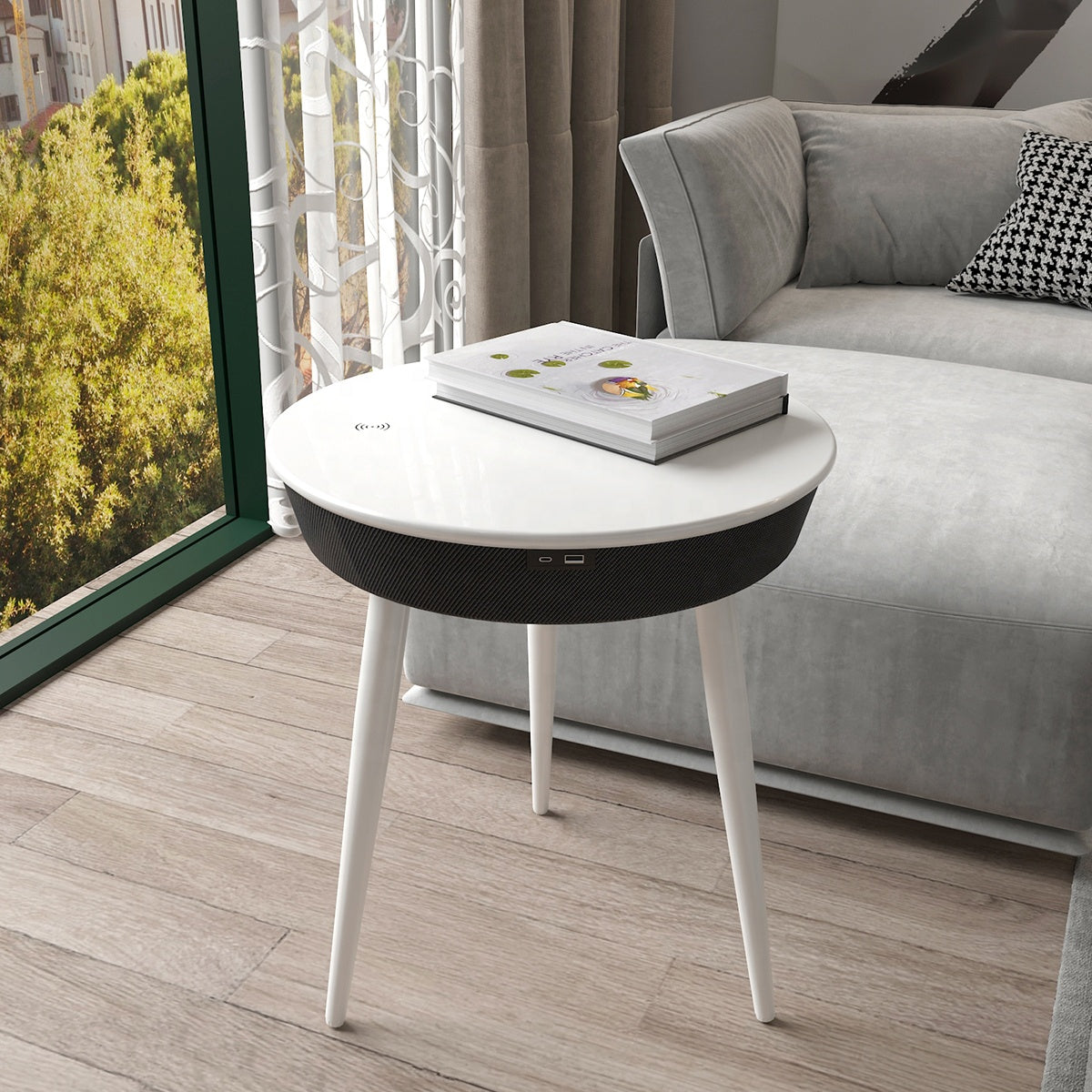 Round Smart Side Table for Living Room
