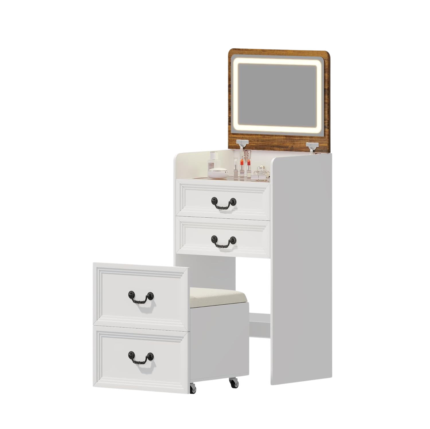 طاولة زينة 3 في 1 (مرآة وطاولة جانبية قابلة للطي)