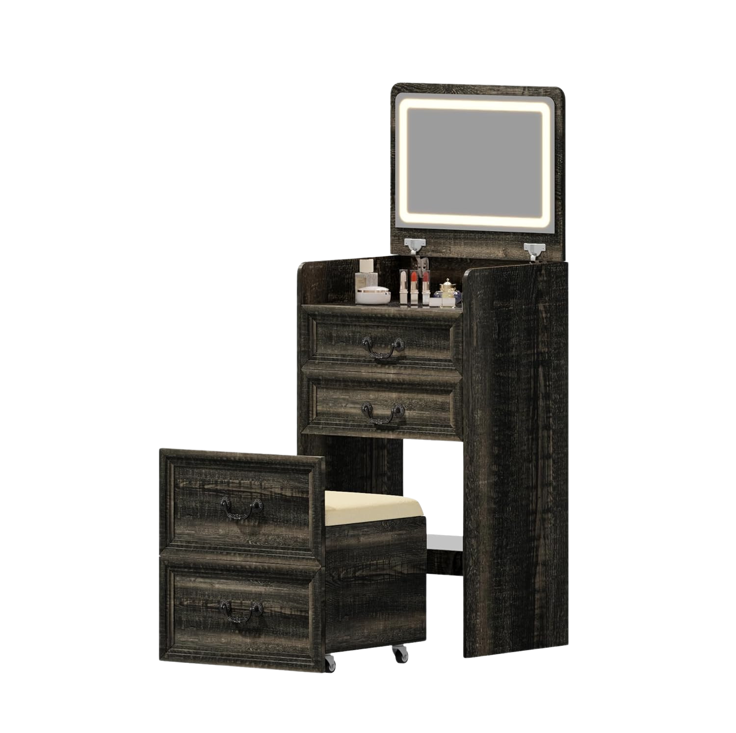 طاولة زينة 3 في 1 (مرآة وطاولة جانبية قابلة للطي)