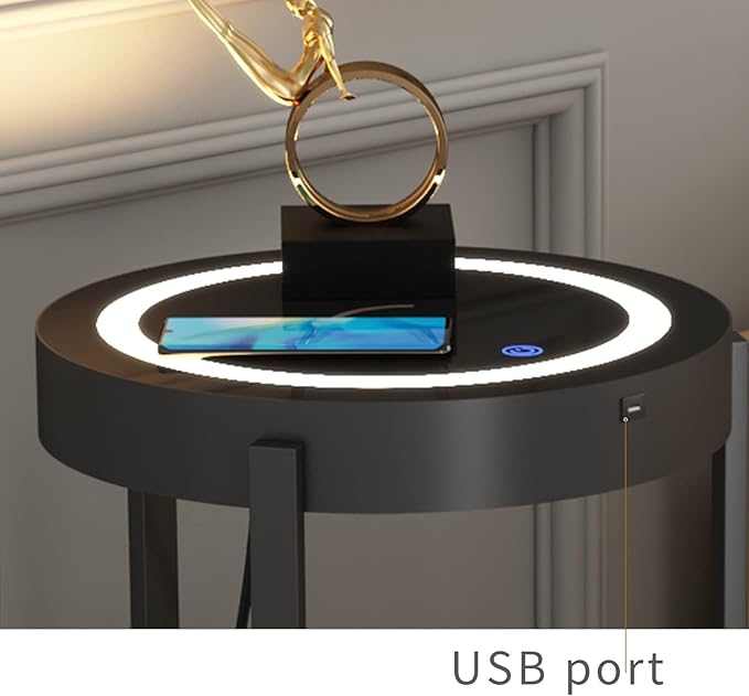 Black Smart Led Nightstand with Drawers