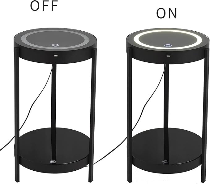 Black Smart Led Nightstand with Drawers