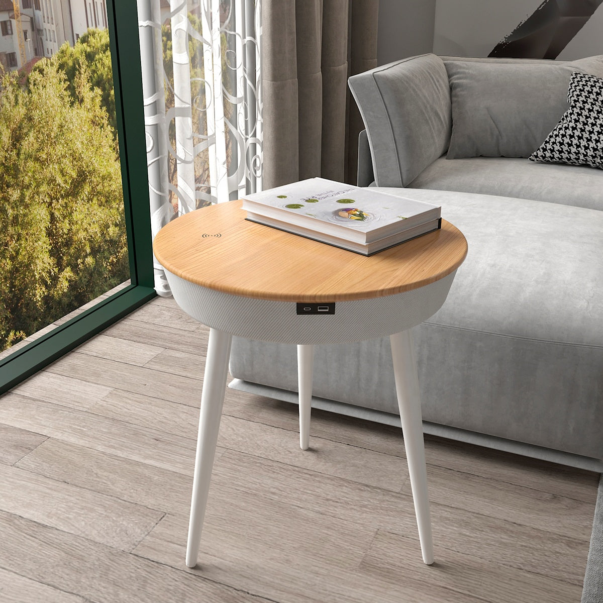 Round Smart Side Table for Living Room