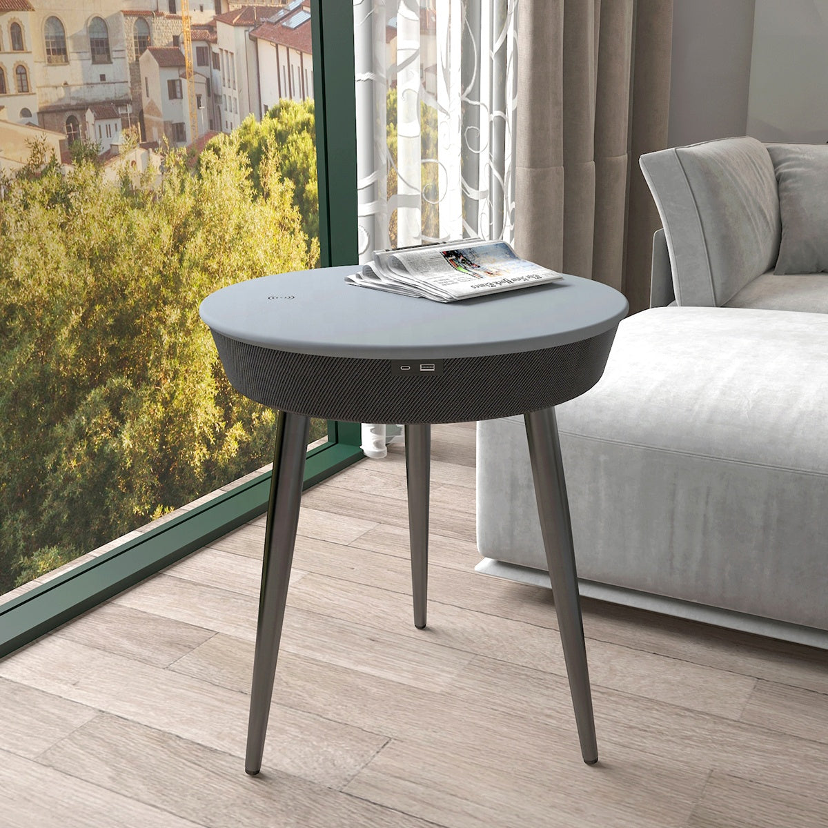 Round Smart Side Table for Living Room